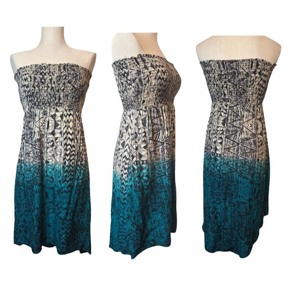 Angie Dresses & Skirts - ANGIE Turquoise Ombre Smocked High Low Sun Dress Size Small Boho Festival Beachy